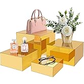 Gold Acrylic Mirrored Risers Display Stands, 4Pcs Food Risers for Buffet Table Gold, Acrylic Cube Display Stands Box Risers for Catering Dessert Perfume Collection Jewelry Party Centerpieces(Size 5",6",7",8")
