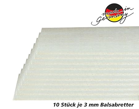 Jamara 231064 - Balsabretter 3 x 100 x 1000mm - 10 Stück aus AAA Balsaholz Qualität, Made in Germany