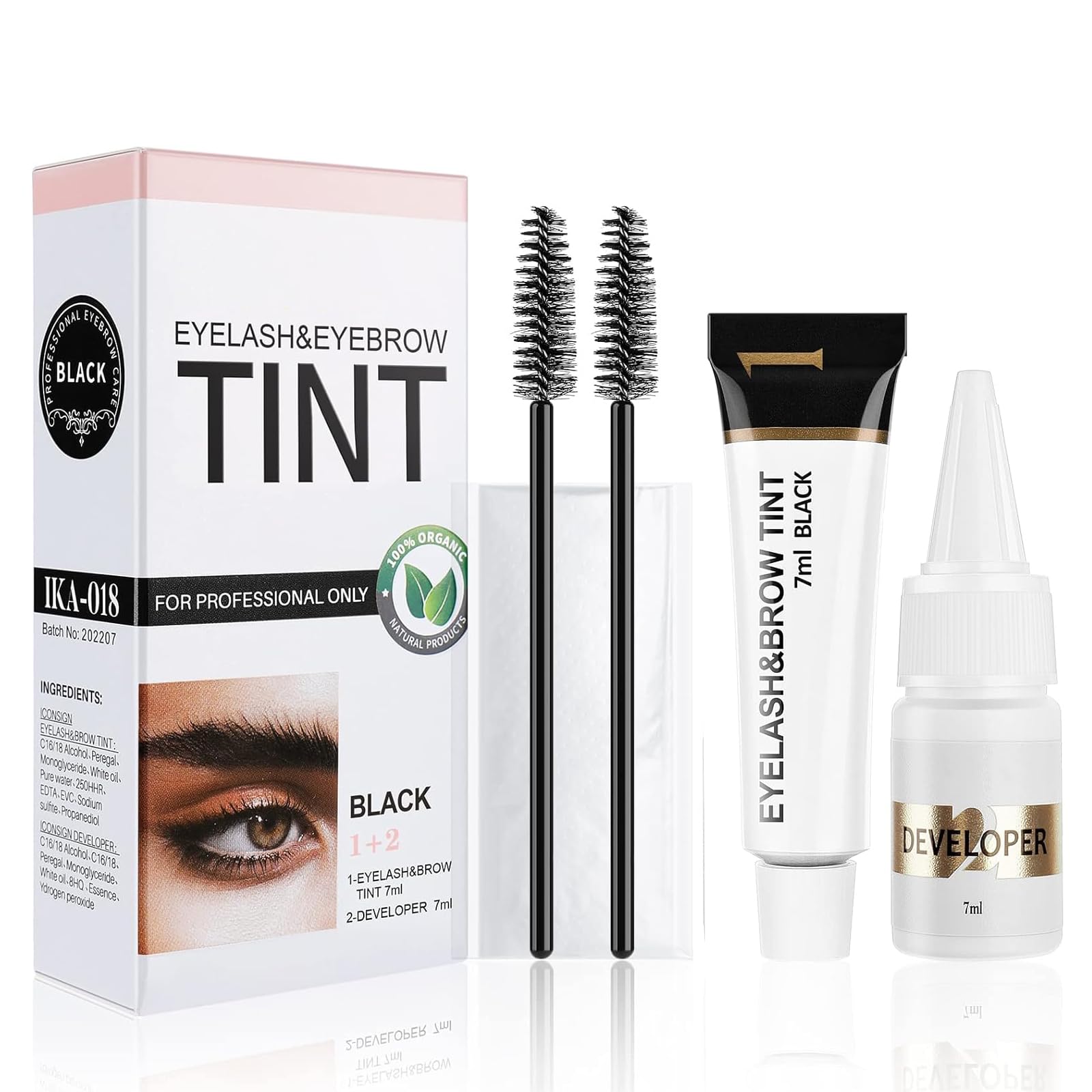 wimony Eyebrow Tint Kit, 2-In-1 Eye Brow Tint Kits, Lash Tint Kit, Lasting for 6 Weeks Diy Hair Dying for Salon (7ml Black)