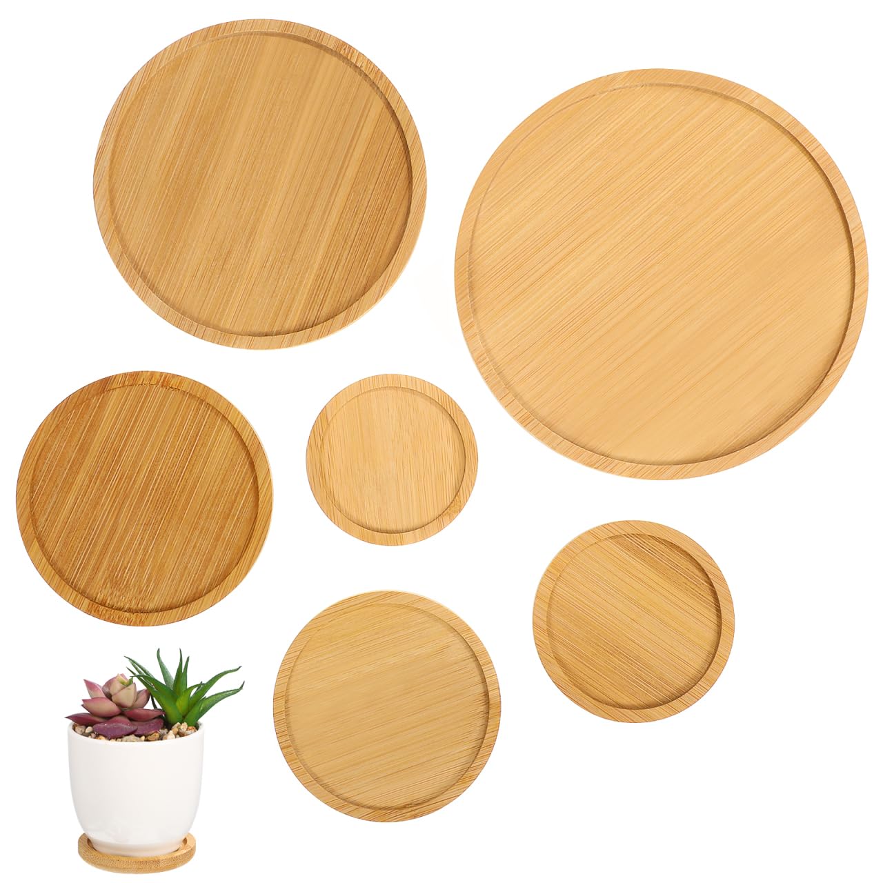 iplusmile Bamboo Plant Pot Saucers 6 Inch Round Indoor Plant Saucer Tray for Flower Pots Drip Catcher and Pot Bases