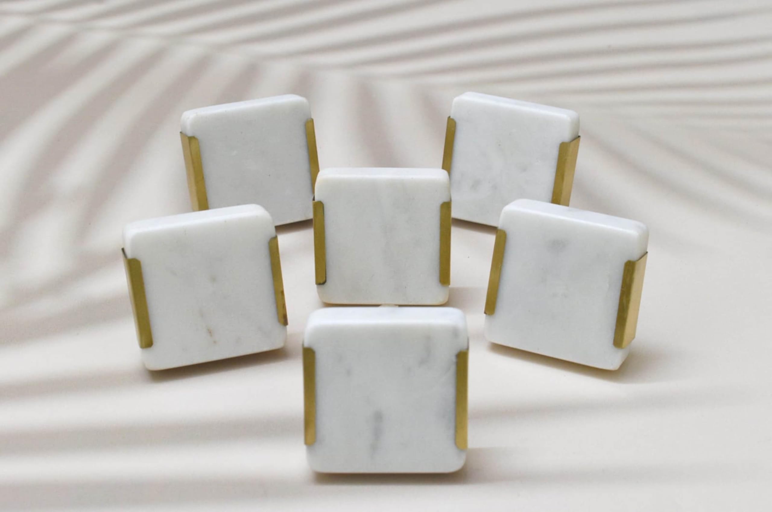 ARTISNO Square Marble Brass Knob, Modern Cabinet Knob, Decorative Hardware, Furniture Hardware, Cabinet Handles, Dresser Pull (White), Set-6