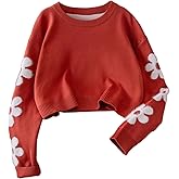 SHENHE Girl's Floral Print Sweater Crew Neck Long Sleeve Fall Knit Cropped Sweater Pullover