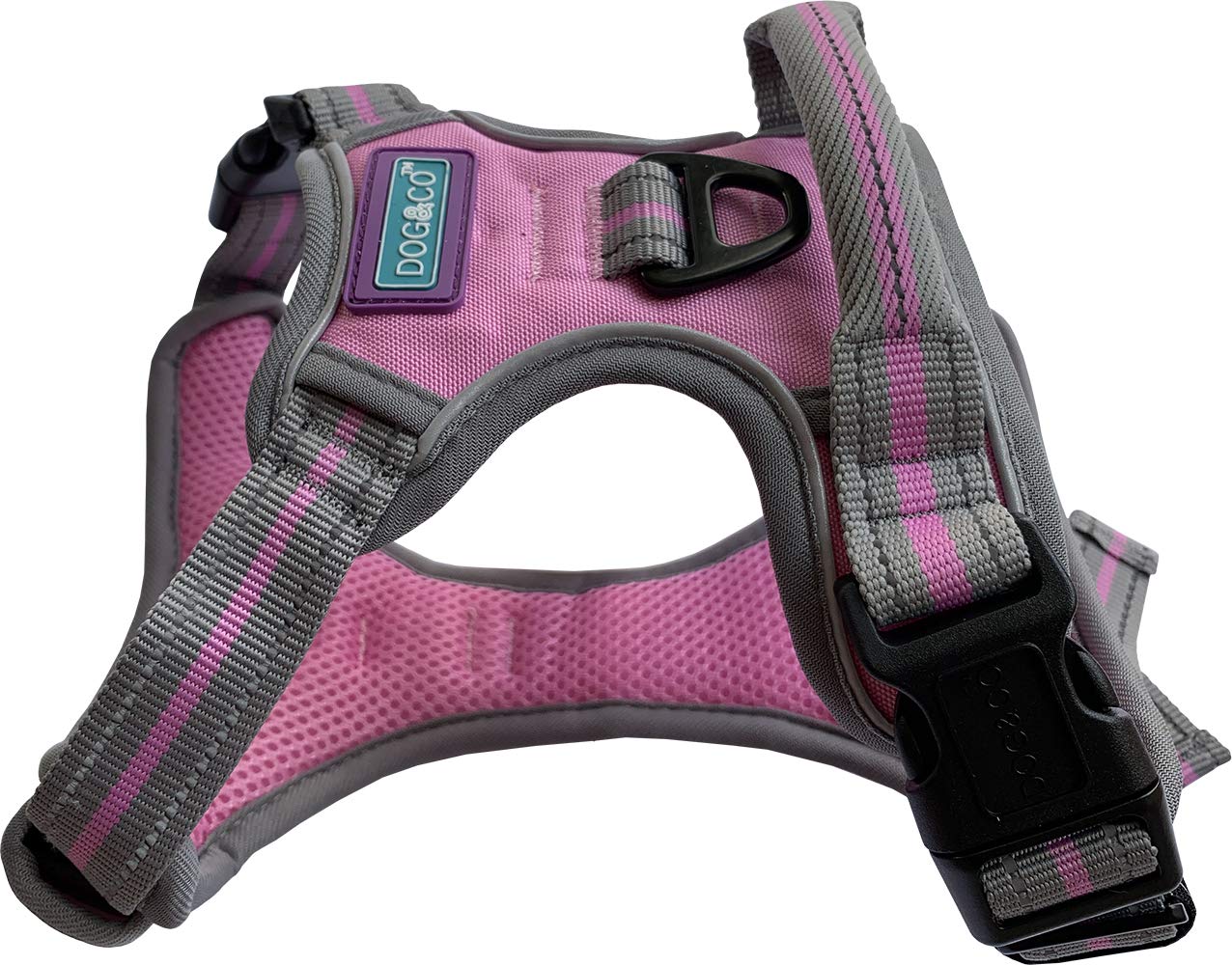 Dog & Co Sports Harness, Padded and Reflective, Pink Large