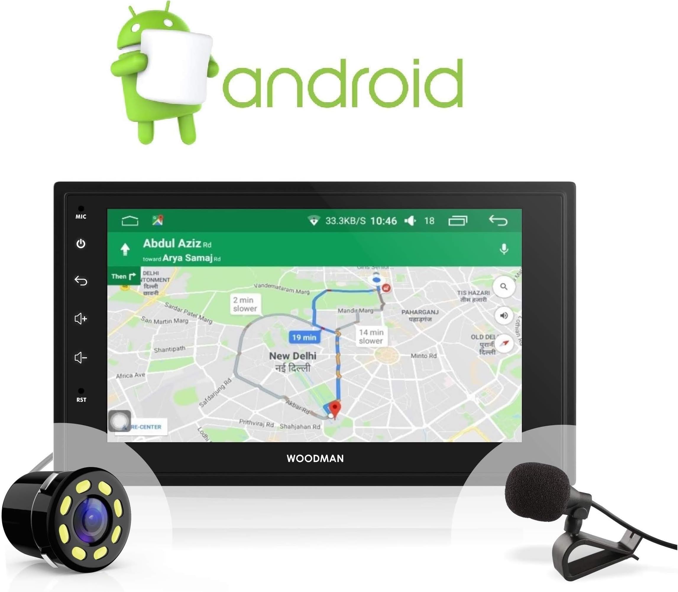 Woodman Neo1 Android 8.0 with Gorilla Glass with Google Voice Universal Stereo Car Stereo with Bluetooth/WiFi/GPS Navigation & USB Touch Screen Double Din (Full HD) (1 GB/ 16 GB) (with Camera)