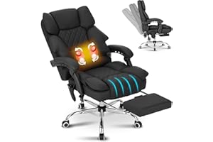 BOWTHY Kneading Massage Executive Office Chair with Heated,90-135°Reclining Office Chair with Footrest,Ergonomic Computer Desk Chair with Backrest,Diamond-Stitched Cushion Leather Office Chair Black