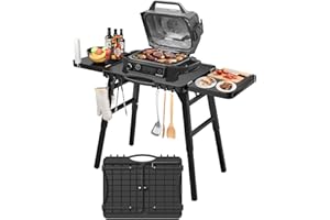 GRISUN Universal Folding Grill Cart | Portable Stand for Ninja Woodfire OG700/OG800/OG900, Blackstone, Ooni | 3-Height Adjustable