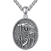 Lattd Santa Muerte Necklace 925 Sterling Silver Grim Reaper Pendant Necklace Jewelry Gifts for Men Women