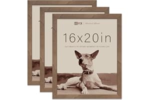VCK 16x20 Picture Frames for Wall - Brown Walnut 3 Pack, Natural Textured Solid Wood Poster Frame
