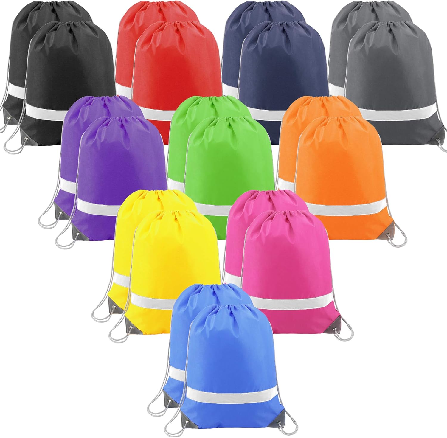 20 Pieces Reflective Drawstring Backpack Bags Gym Sports String Bags Cinch Bags