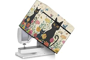 Annejudy Black Cat Daisy Pattern Sewing Cover with Convenient Pockets, Durable Dust Cover Compatible with Most Standard Machines, Washable