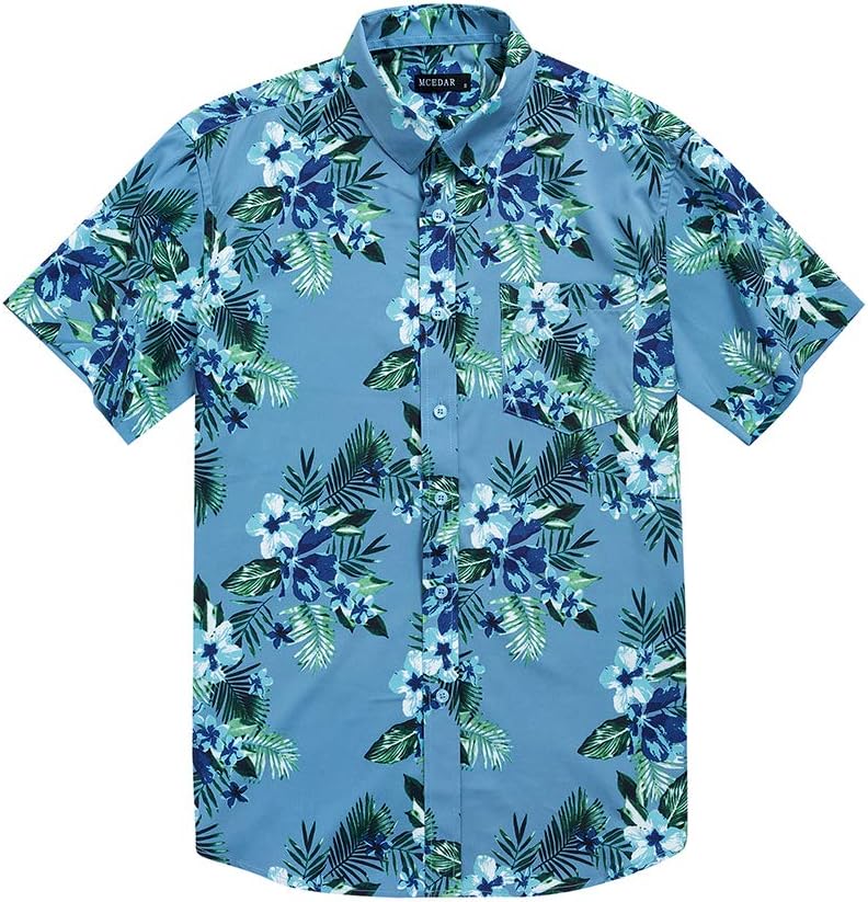 MCEDAR Men's Hawaiian Short Sleeve Shirt Aloha Flower Print Casual Button Down Beach Shirts