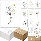 Motiskyy 100 Pack Blank Greeting Cards and Envelopes 4 x 6 Watercolor Wildflowers Blank Greeting Card and Envelopes with Stickers Note Cards 10 Assorted Floral Design for All Occasions(Flower)