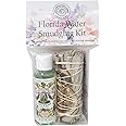 New Age Smudges & Herbs-White Sage Mix w/Lavender, Lemon Slice & Palo Santo Sage 4 inch Incense Smudge Bundle w/Florida Water 2oz Bottle- Cleansing Sage Incense & Water, Smudging Rituals. (FW-KIT-01)