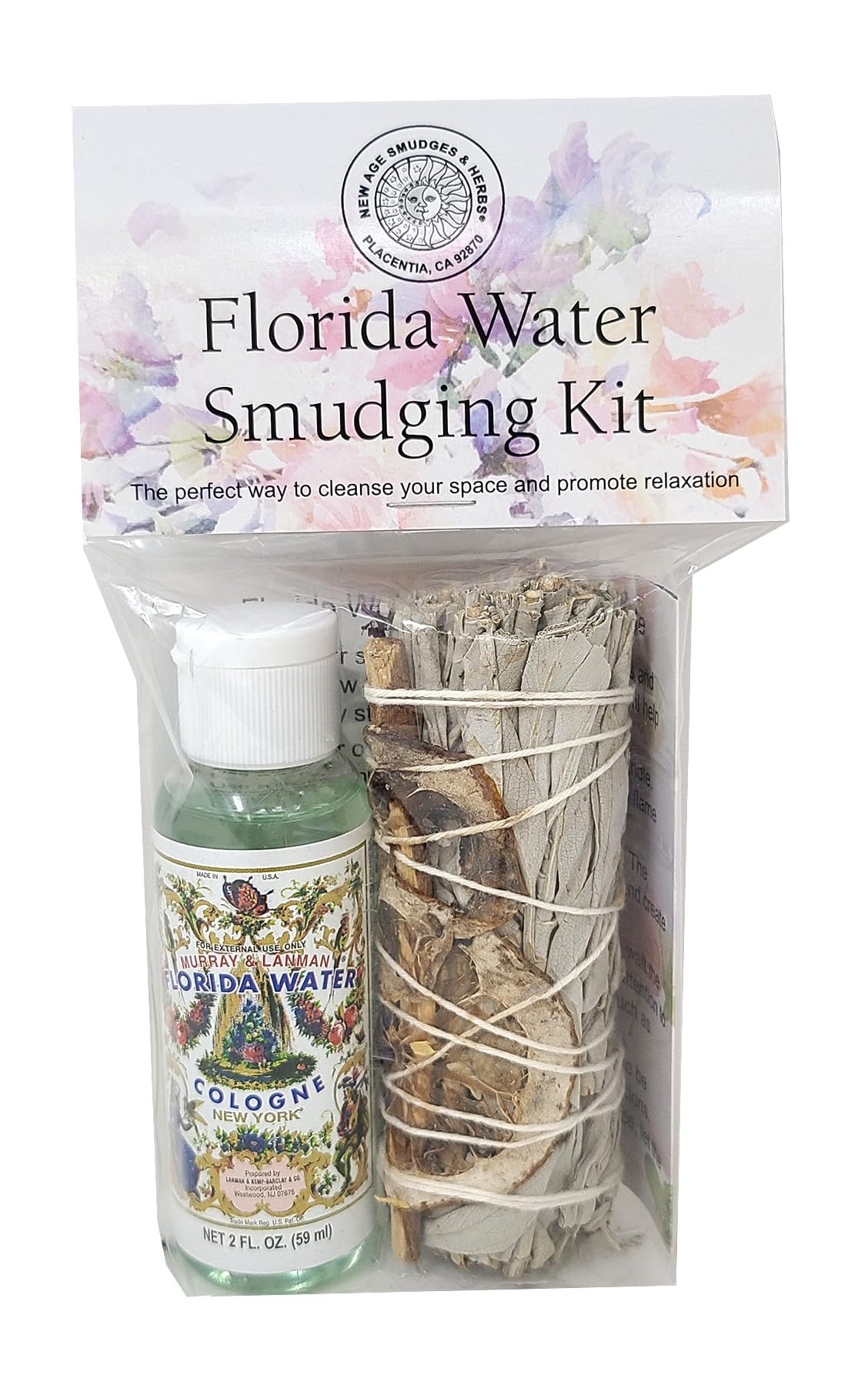 Photo 1 of New Age Smudges & Herbs-White Sage Mix w/Lavender, Lemon Slice & Palo Santo Sage 4 inch Incense Smudge Bundle w/Florida Water 2oz Bottle- Cleansing Sage Incense & Water, Smudging Rituals. (FW-KIT-01)