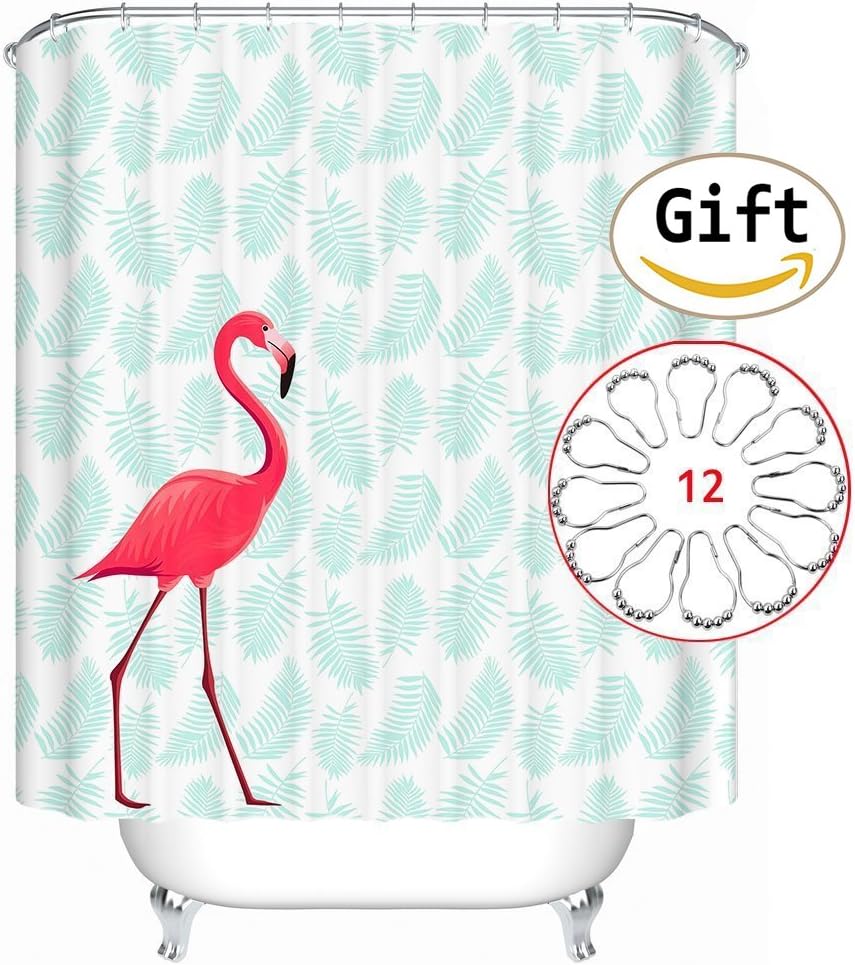 Peva Shower curtain/ Fabric bathroom flamingo Shower curtain with 12 set hooks（70" W78" L）