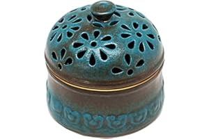 Garlic Keeper, Peacock Blue Garlic Holder with Lid Hollow Flower Storage Pot with Aerating Holes Ceramic Storage Jar for Kitc
