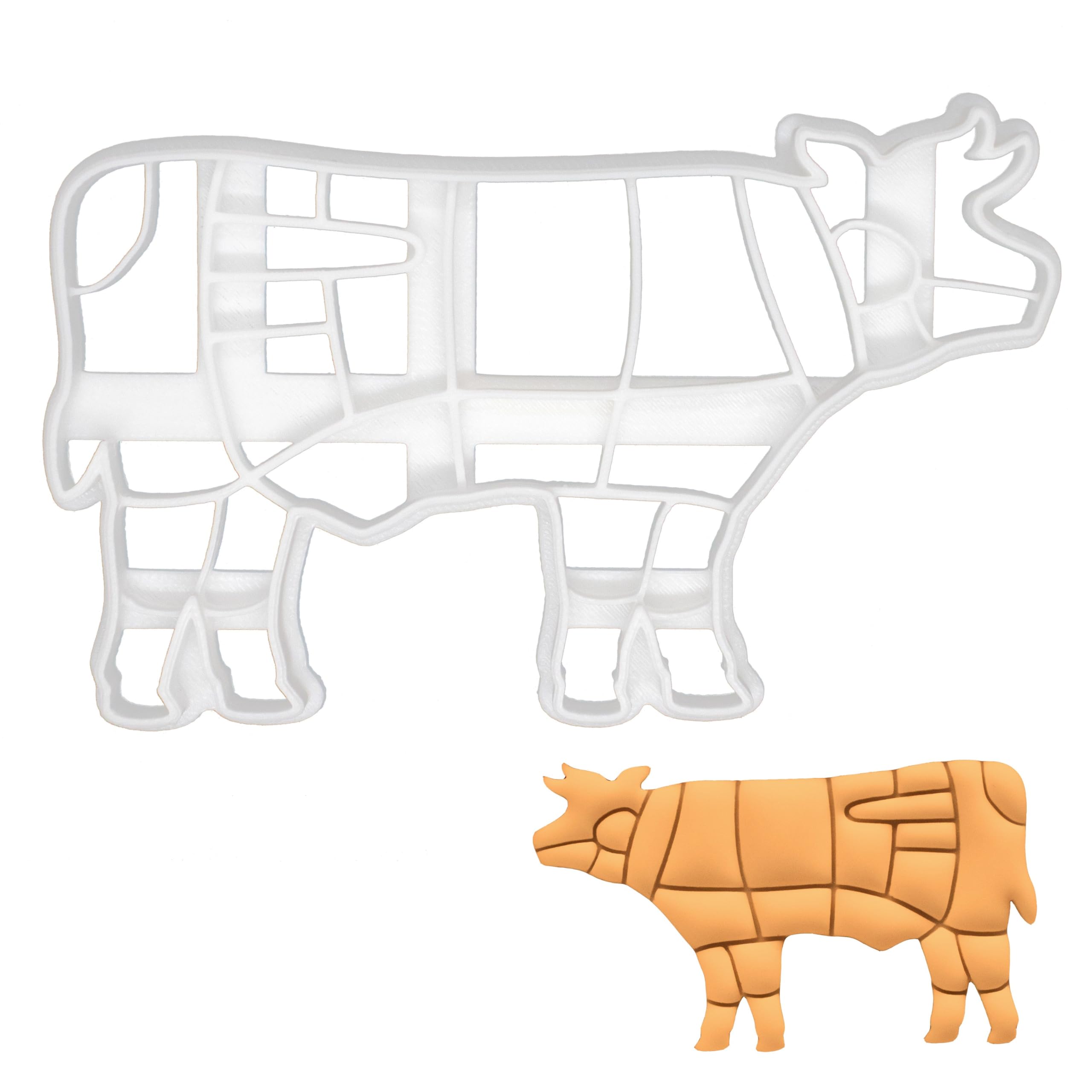 BAKERLOGY Cow Butcher Cut Cookie Cutter - Detailed Biscuit Cutter Design for Baking and Crafts, Ideal on Fondant, Dough, Clay