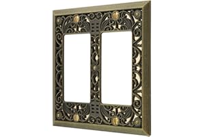 Amerelle 65RRAB Filigree Wallplate, 2 Rocker, Cast Metal, Antique Brass, 1-Pack