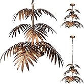 JCPYIUL Rustic Farmhouse Chandelier, Flush Mount Chandelier with Gold Palm Leaves Decor, Art Deco Pendant Light for Home