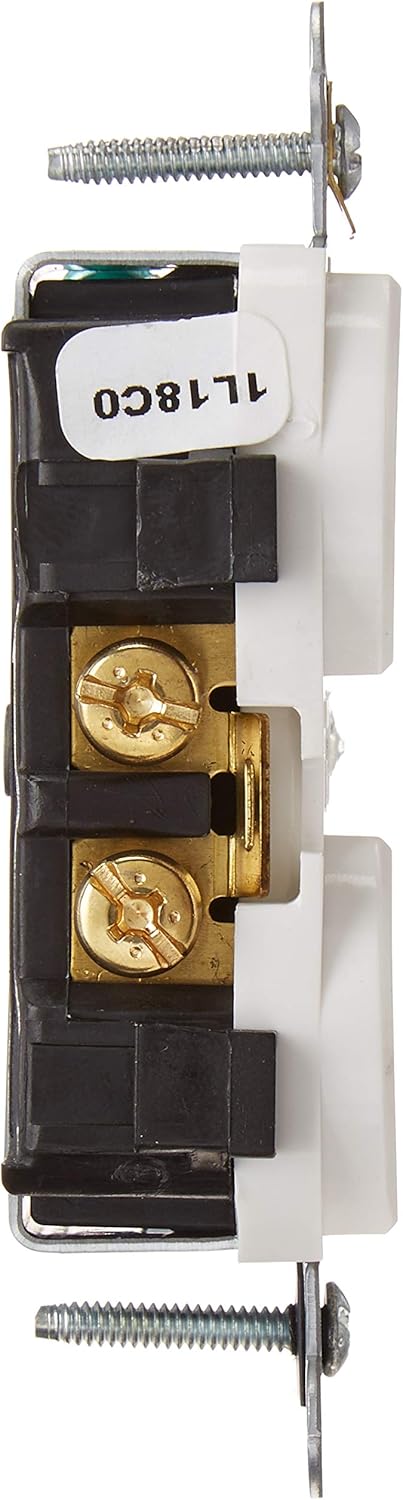 Leviton CR020-W 20-Amp, 125 Volt, Slim Body Duplex Receptacle, Straight Blade, Commercial Grade, Self Grounding, White - Electrical Outlets - 