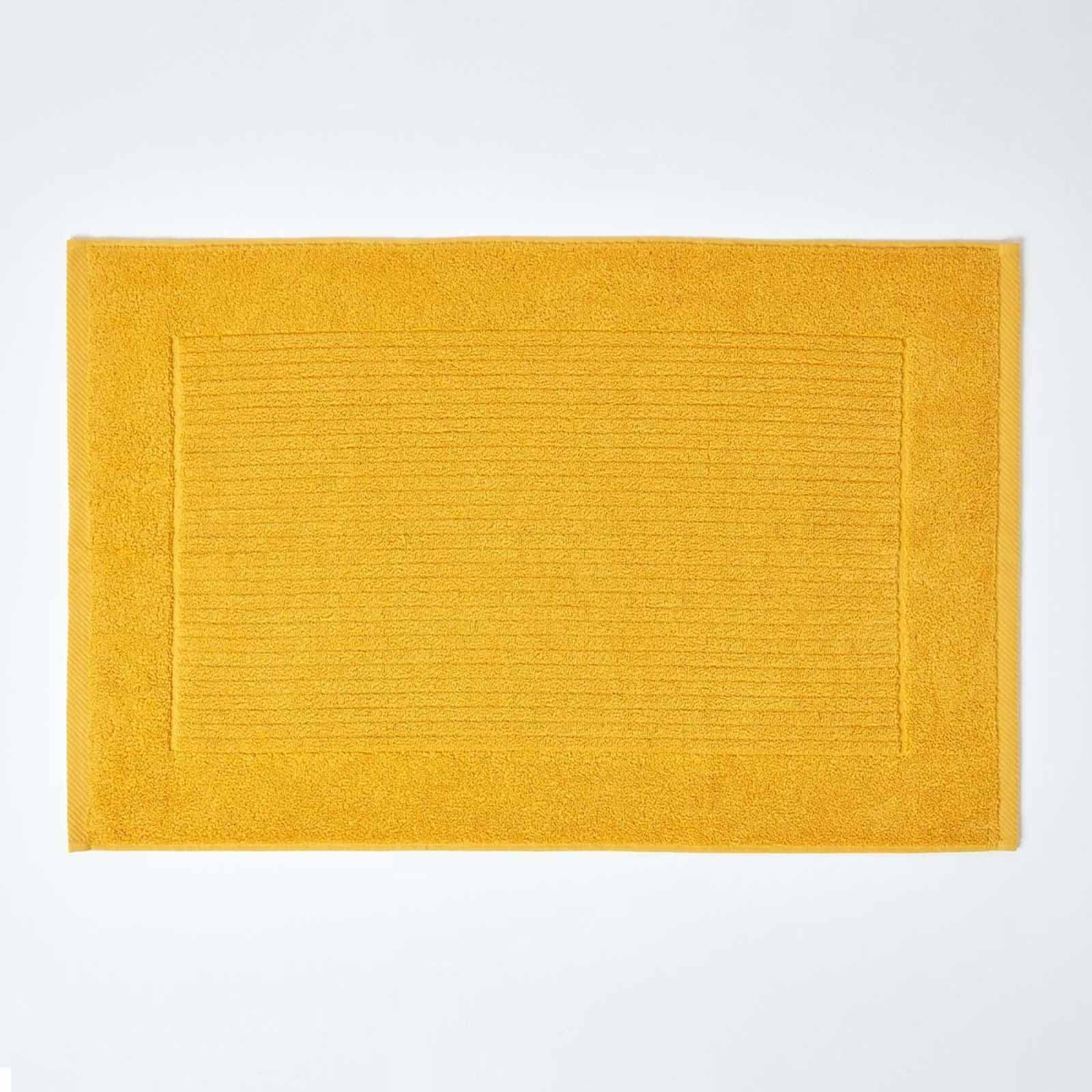 HOMESCAPES Imperial Plain Ochre Bath Mat 50 x 80 cm - Super Soft Yellow Bathroom Mat - 100% Turkish Cotton Shower Mat