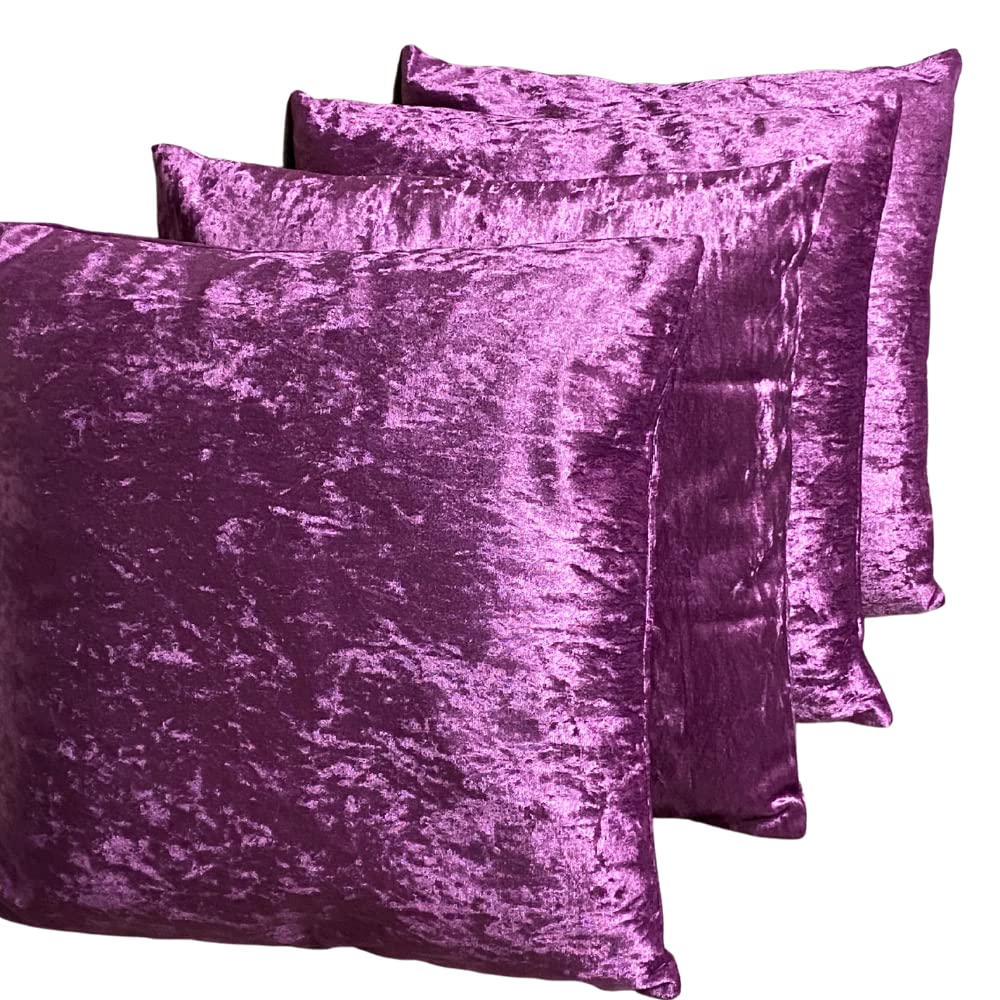 RKAAS HOME Super Soft Decorative Luxurious Crushed Ice Velvet Square Cushion Cover for Living Room Sofa Couch Bed 45cm x 45cm 18x18 Inches (Pack of 4 - Red Purple) — image 1