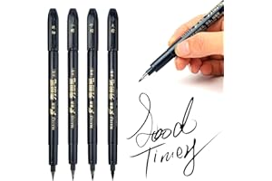 MAIKEDEPOT Calligraphy Brush Pens, Hand Lettering Pens Soft and Hard Tip Water Based Black Ink Marker Set - 4 Size for Beginners Writing, Art Drawings, Journaling