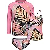 Girls 3 Piece Swimsuits Set Long Sleeve Rash Guard for Girls Tankini Bathing Suits Beach Swimwear 3-16 Years