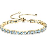 FANCIME Birthstone Bracelet Jewelry for Women Sterling Silver with Gold Plated Tennis Bracelet Classic Bolo Adjustable Chain Fine Jewelry Anniversary Birthday Gifts for Women Mom Wife Her