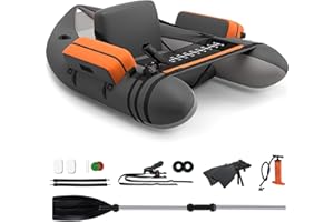 GYMAX Fishing Float Tube, 350lbs Inflatable Fishing Boat with Paddle, Pump, Flippers, Fish Hook Stators, Fish Ruler, Storage Pockets, Portable Backpack Belly Boat for Adults Fishing