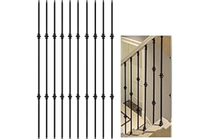 MyeMdan 10 Pcs Wrought Iron Balusters, Hollow Double Knuckle Balusters, 1/2"" x 44"" Iron Baluster for Staircase Remodel, Matte Black Metal Railing