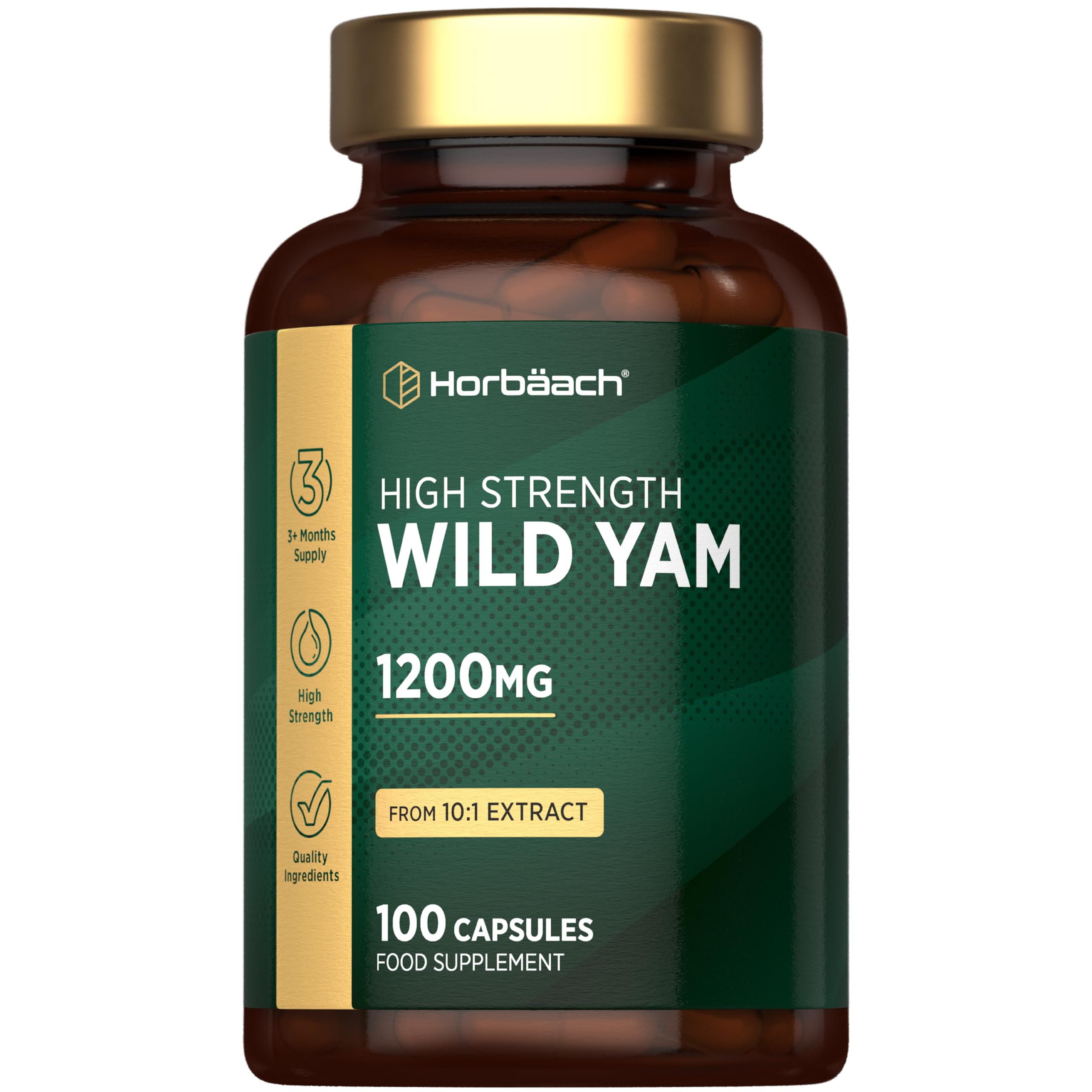 Wild Yam Capsules 1200mg | High Strength Wild Yam Root Extract | 100 Capsules (Over 3 Months Supply) | Supplement for Men & Women | by Horbaach