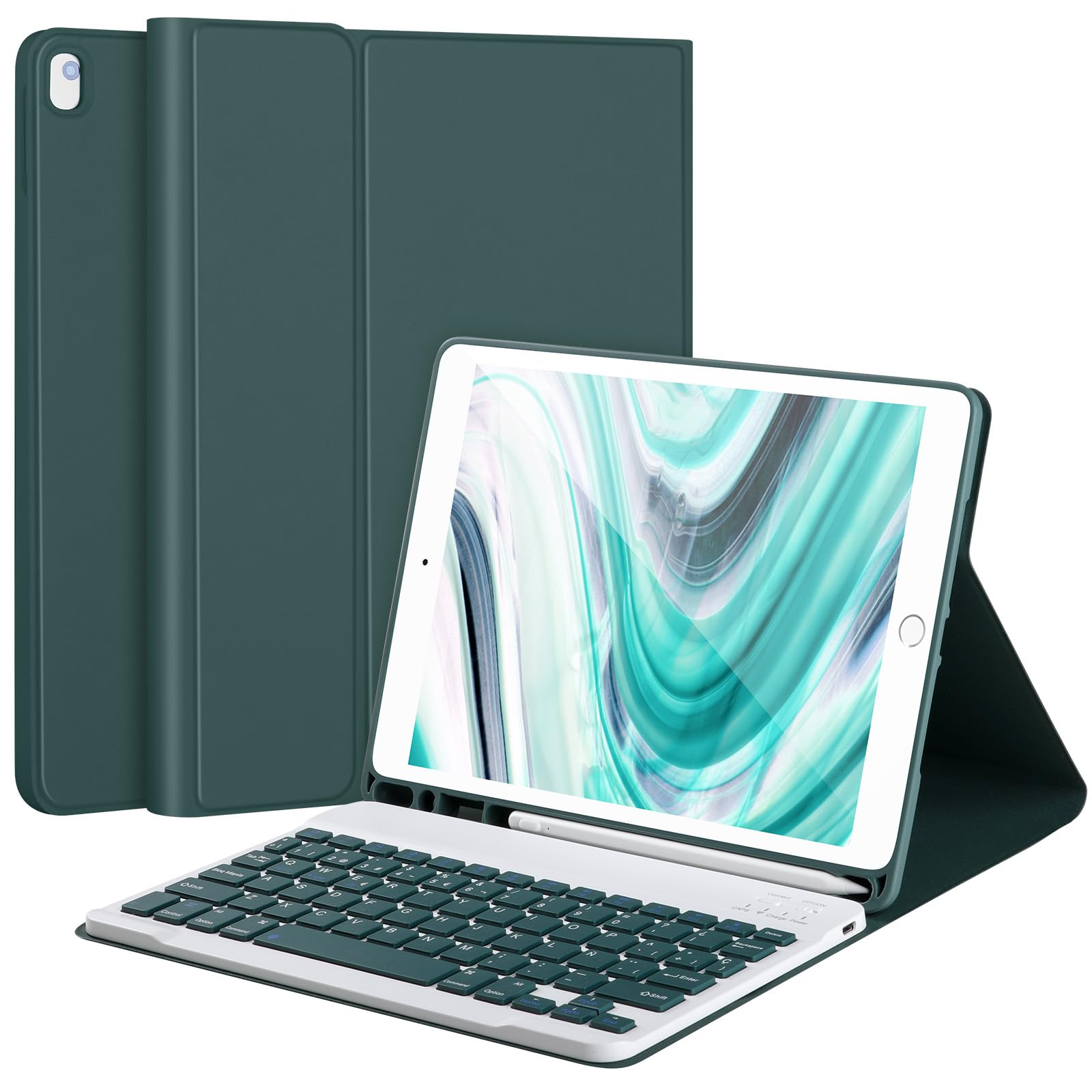 Photo 1 of AHYWTAN Keyboard Case for iPad 9/8/7th Gen 10.2’’,Case with Keyboard ipad 10.2 inch,Keyboard for iPad 9th Gen,Bluetooth Keyboard for iPad 10.2,iPad Keyboard Case 9th Gen with Pencil Holder (Green-B)