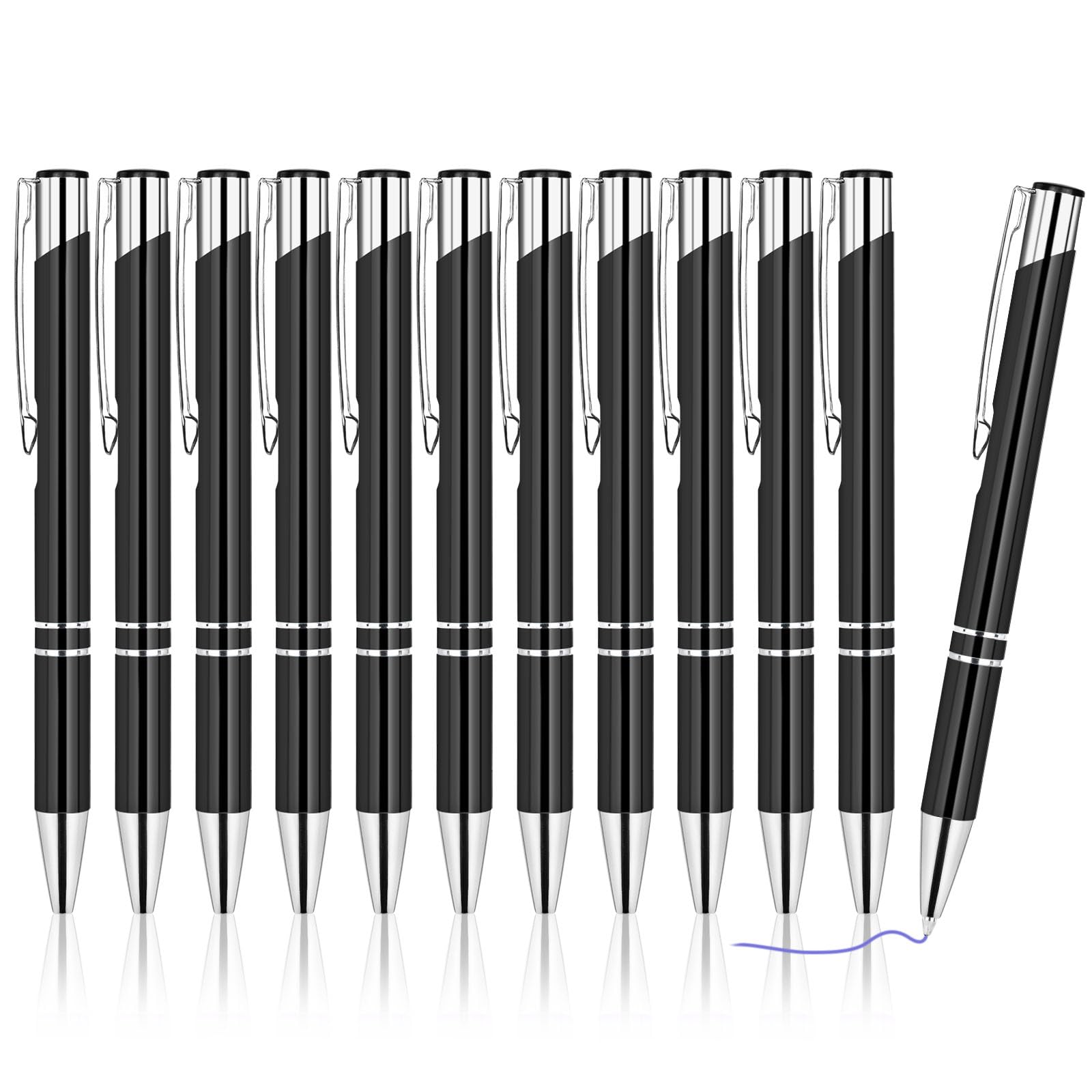 AUAUY Ballpoint Retractable Metal Pen, Medium Point 1.0mm, Pack of 12, Blue Ink for Colleagues Teachers Students (Black) — image 1