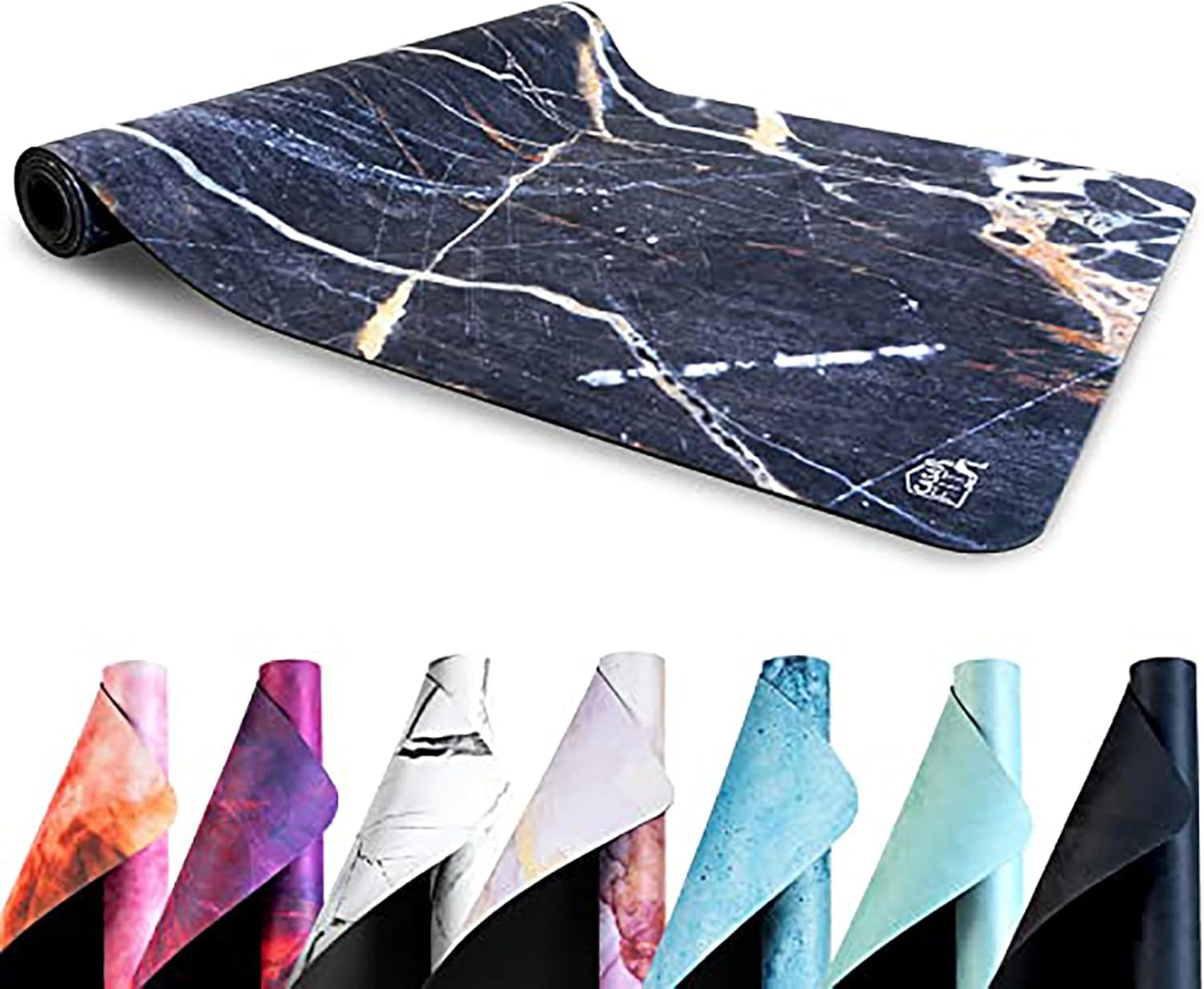 Fitness Mat, Yoga Mat, Gymnastics Mat, 183 cm x 68 cm x 4 mm, Made of Eco-Friendly Natural Rubber and Non-Slip with Design and Carry Strap (Dark Marble)