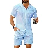 URRU Men's 2 Piece Outfits Short Sleeve Casual Button Down Shirt and Shorts Set
