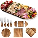 26 Inch Large Acacia Wood Charcuterie Board Set with 4 Knives, 3-Piece Magnetic Cheese Board & Serving Tray for Entertaining, Wedding Gifts, Party Platters