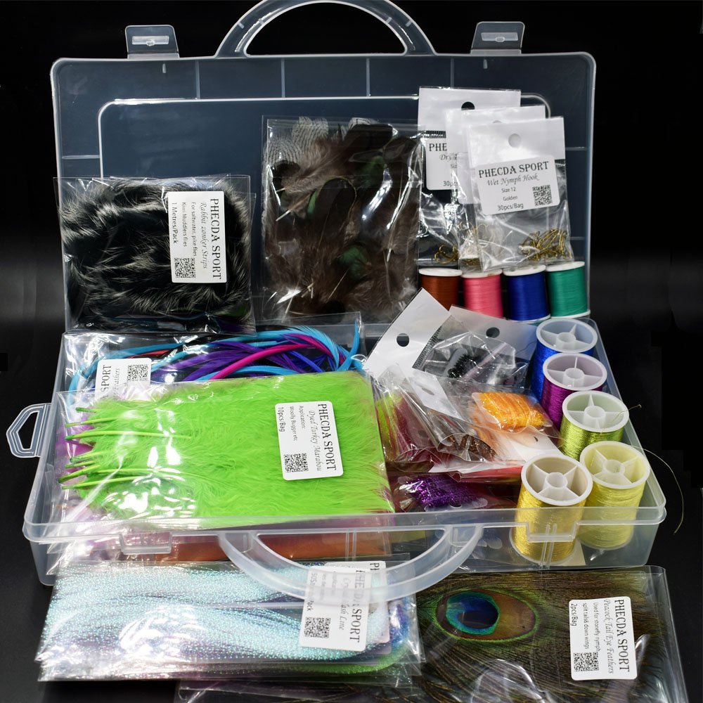 Photo 1 of PHECDA PROFLY Feathers Fur Thread Crystal Flash Line Hooks Fly Tying Materials Starter Kits (Fly Tying Materials Set)