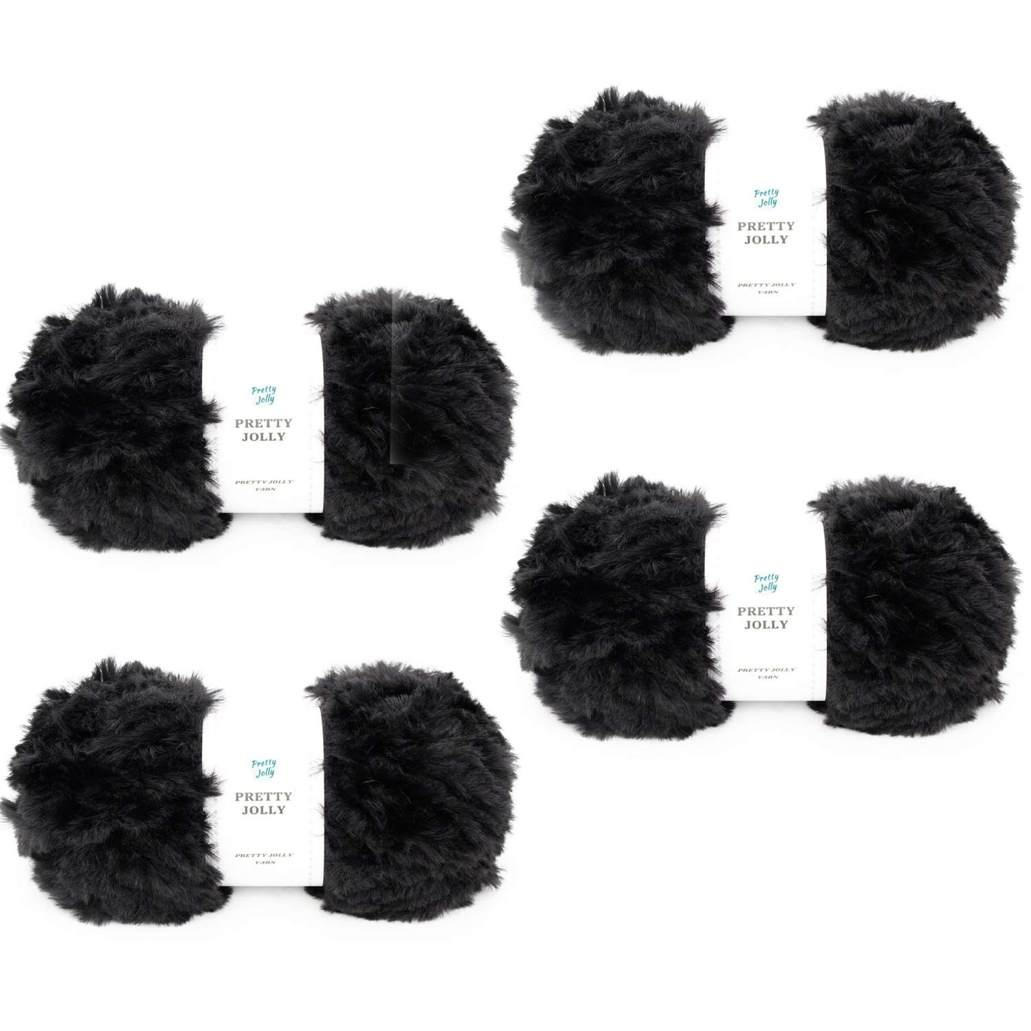 Pretty Jolly 4 Balls Faux Fur Super Soft Chunky Fluffy Eyelash Polyester Yarn - Black