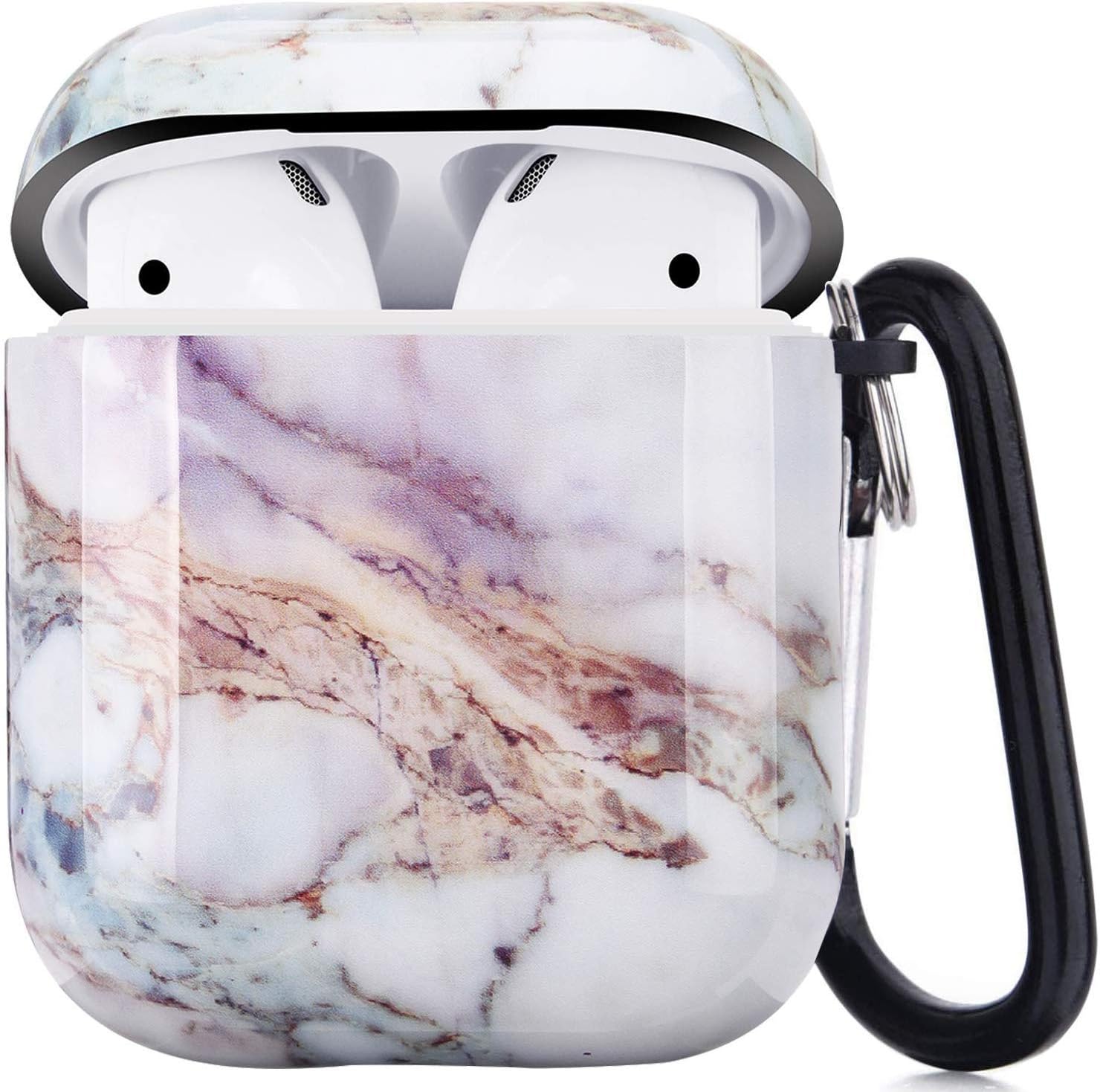 Happypapa Airpods Case Designed for Apple AirPods 2 & 1 Full Protective Case Cover with Keychain Cute Girls Men Durable Shockproof Anti Lost Case for Airpods Charging Case (Purple Marble)
