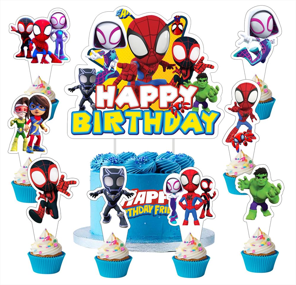 Photo 1 of 25pcs Spider and His Friends Cake Decorations with 24pcs Cupcake Toppers, 1pcs Cake Topper for Wrestling Birthday Party Supplies