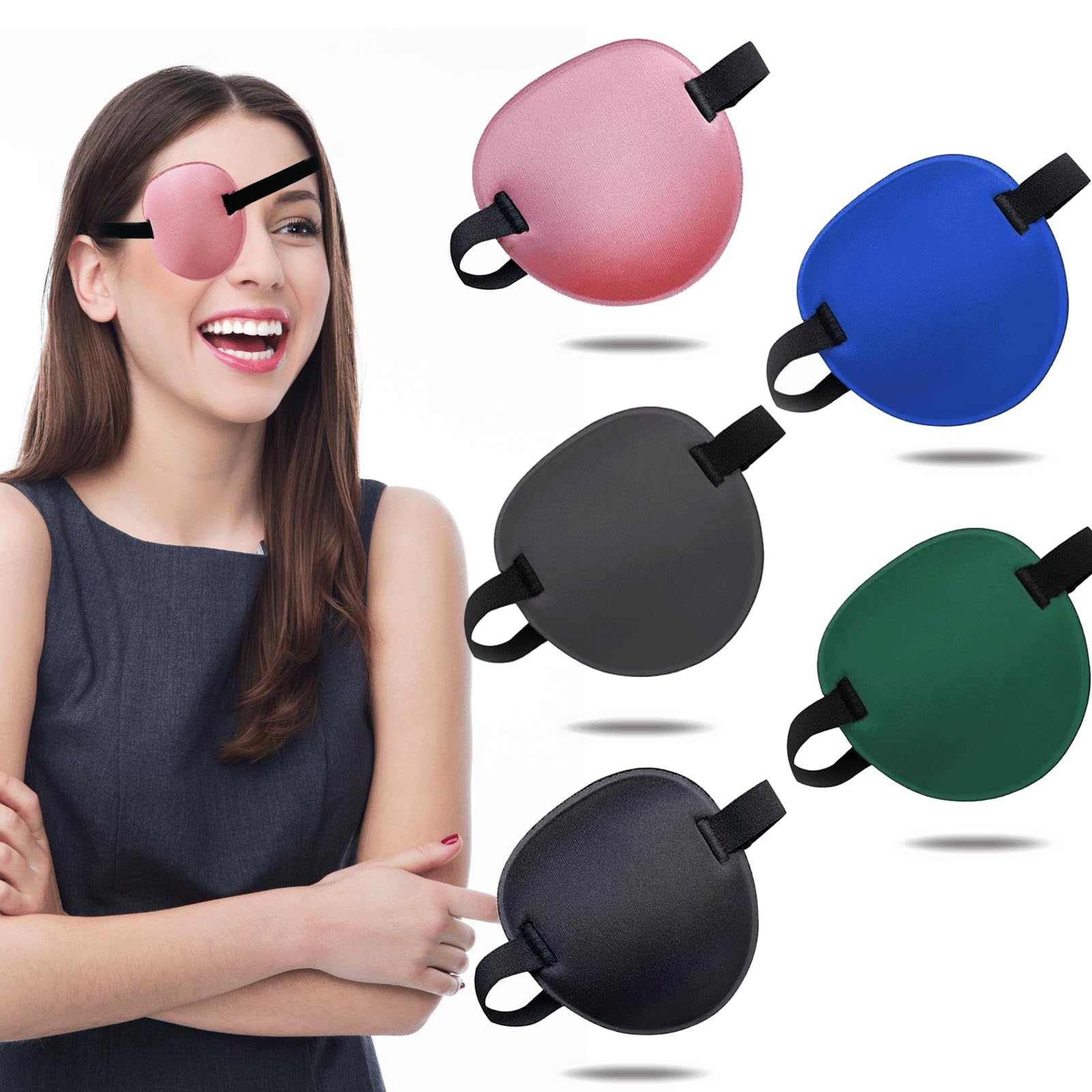 THSIREE 3-PACK Adjustable Eye Patches - Amblyopia & Lazy Eye Treatment, Black, Grey, Blue, Green, Pink