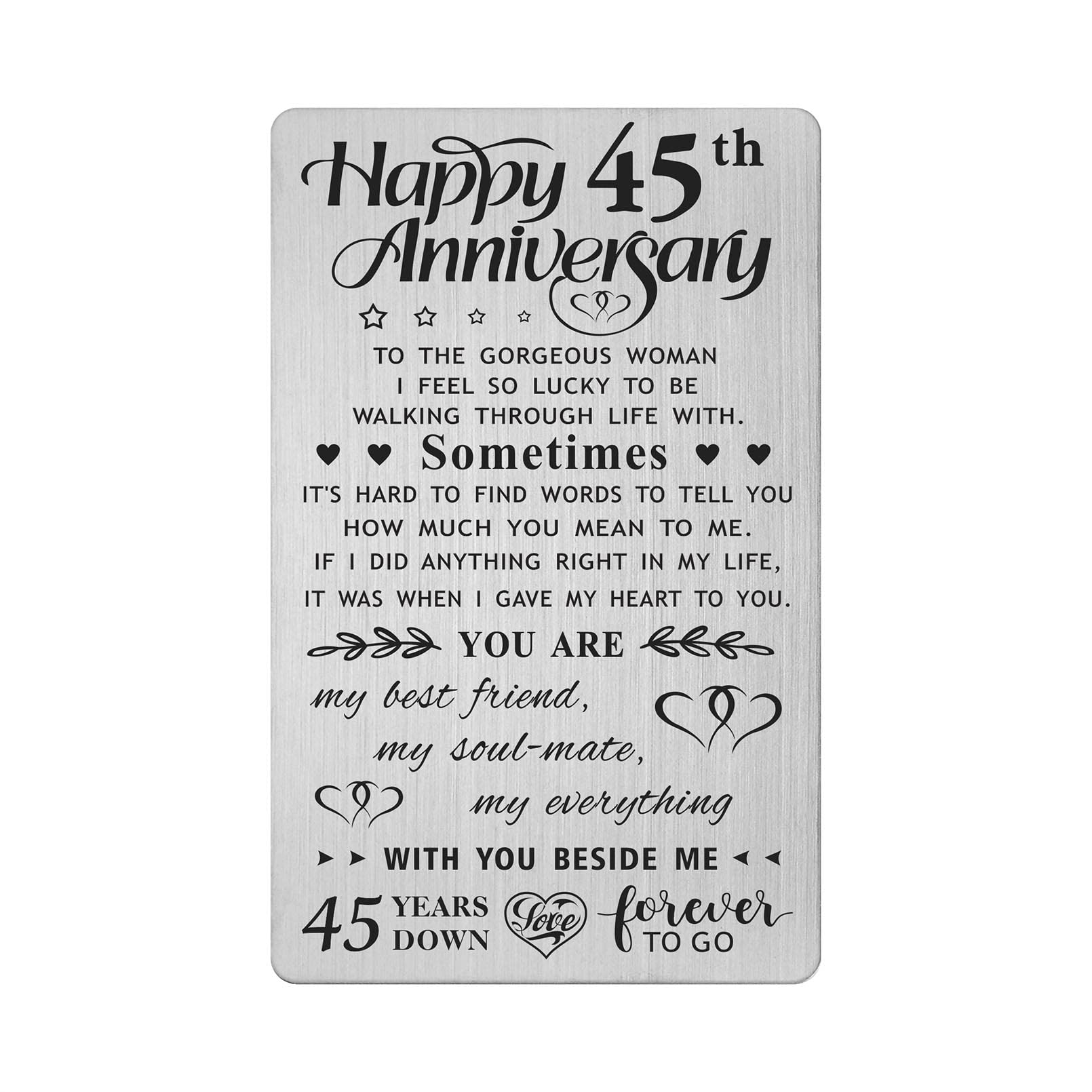 FALOGI 45th Anniversary Card Gifts for Wife, Happy 45 Year Anniversary Card, Metal Engraved Wallet Card