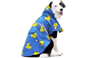DELIFUR Large Dog Raincoat- Waterproof Dog Rain Poncho Adjustable Double Layer Rain Jacket with Hood for Medium Large Dogs Designed with Leash Hole Reflective Strip and Ducks (Blue Duck, X-Large)