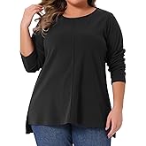 Agnes Orinda Plus Size t Shirts for Women Crew Neck High Low Hem Side Slit Long Sleeve Tee Shirt Blouse Tops Outfits