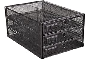 Annova Desk Organizer Wire Mesh 3 Tier Sliding Drawers Paper Sorter/Multifunctional/Premium Solid Construction for Letters, Documents, Mail, Files, Paper, Kids' Art Supplies - Black