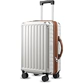 LUGGEX Carry On Luggage 22x14x9 Airline Approved, PC Expandable Hard Shell Suitcases with Spinner Wheels, 20 Inch, White Brown