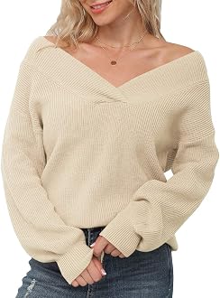 Loose Tops V-Neck Pullover Knit Jumper 