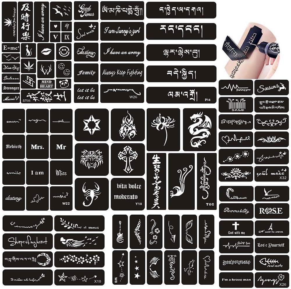 Jurxy 10 Sheets Henna Tattoo Stencil Kit Temporary Tattoo Templates Body Art Designs Self-Adhesive Reusable Tattoo Stickers Kit - Various Patterns for Adults Man Women Kids Teenager - 008