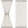 FMFUNCTEX Linen Sheer French Door Curtain Panels 72 Inches Long Flax Linen Double Window Draperies for Front Sliding Glass Door Tiebacks for Sliding Glass Door Patio Door Windows, Rod Pocket 2 Panels